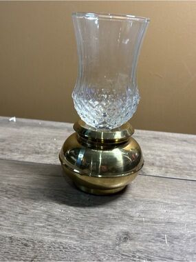 Brass Candle Holder With Glass Globe 7.25 Tall Base 4 Inches. 4A Brass Worn Pics